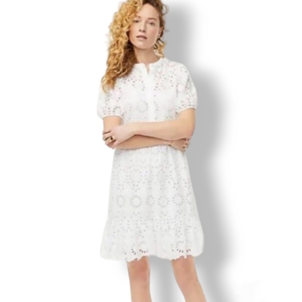 J.Crew White Eyelet Puff Sleeve Ruffle Dress AW798 - Picture 7 of 7